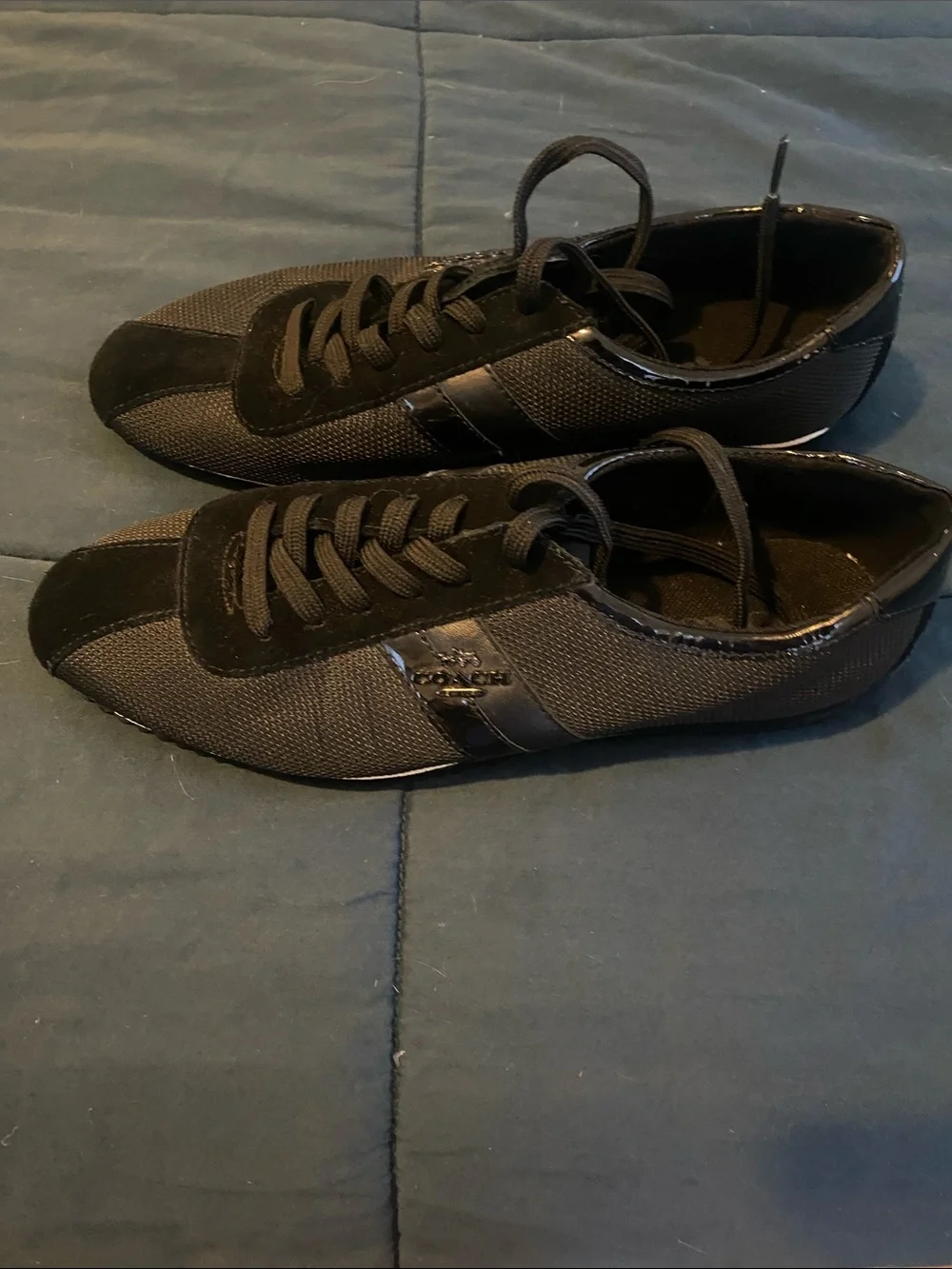 Coach Men's Black Lace-Up Low-Profile Sneakers with White Trim - Picture 3 of 6